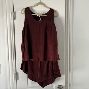 Lunya burgundy tulip-back washable silk tank set